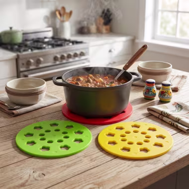 Heat Resistant Floral Silicone & Plastic Trivet Mat Set (Hot Pot & Pan Table Protector) alternate view
